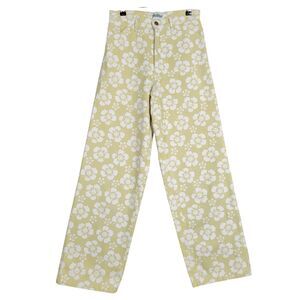 HOLIDAY The Vacation Pant Green Flower Smiley Wide Leg High Rise Jeans SIZE 28
